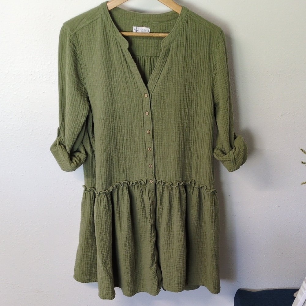 Carve Designs Button-Down Olive Dress, Size M